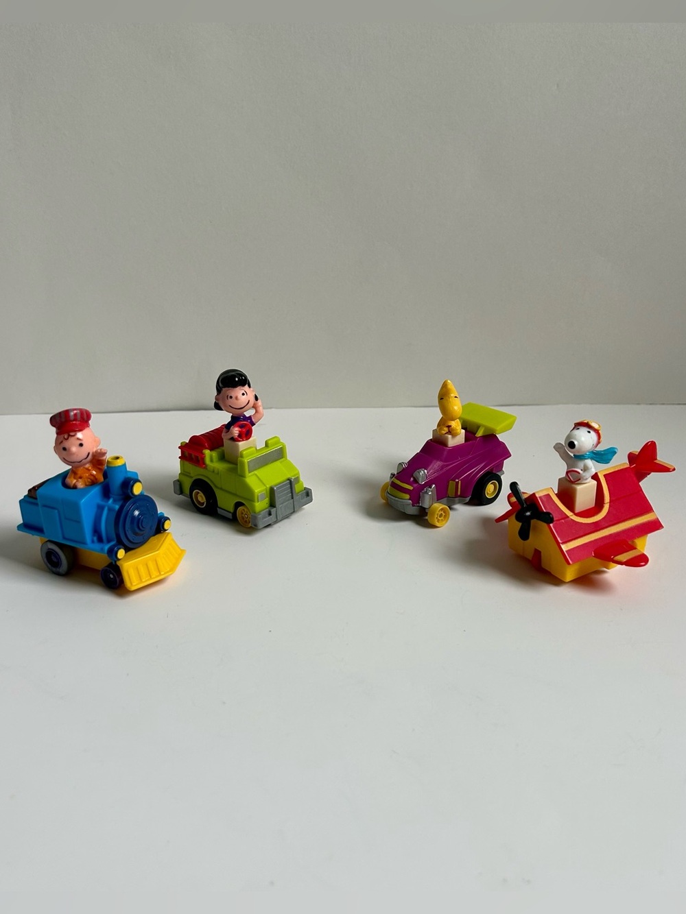 Vintage Peanuts McDonald’s push and go vehicles Lucy, Charlie, Snoopy, Woodstock